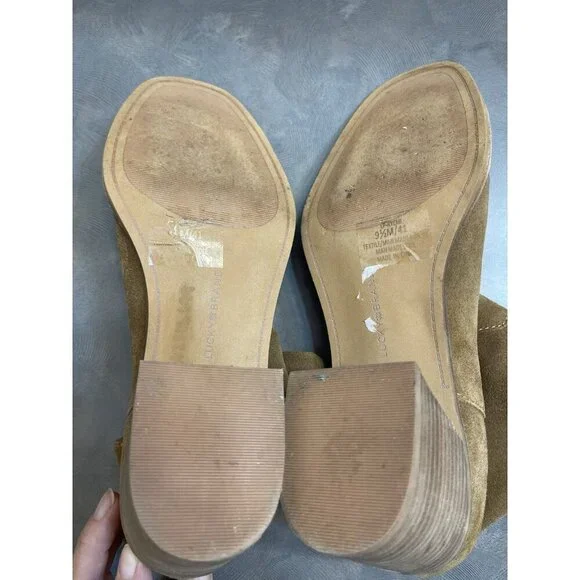 Lucky Brand Boots Women's 9.5 M Slouch Ankle Booties Heels Peep Toe Brown Suede - Picture 6 of 7